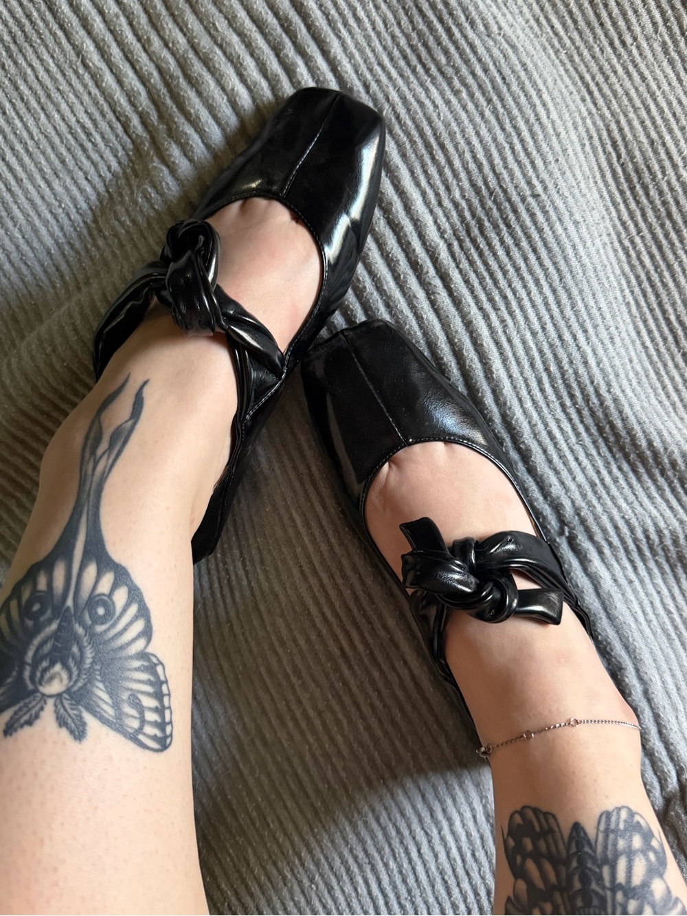 Black Patent Tied Knot Ballet Mary Jane Square Flats